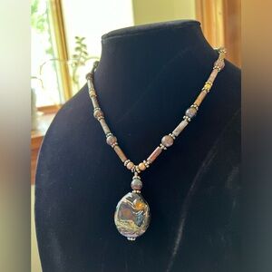 Hand Beaded Stone & Glass Pendant Necklace